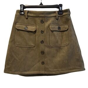 A Loves A Girls Olive Green‎ Faux Suede Mini Skirt Button Front Pockets Large
